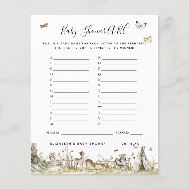 ABC-spel | Spelet Blommigt Baby Shower (Framsida)