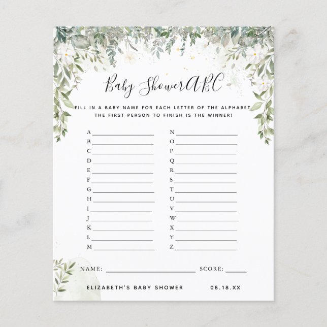 ABC-spel | Spelet Blommigt Baby Shower (Framsida)
