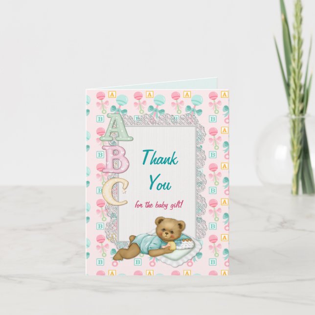 ABC Teddy Baby Shower Tack Kort (Framsida)