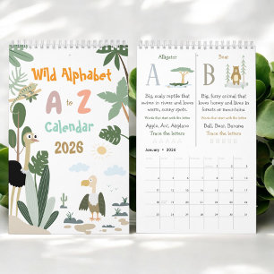 ABC Vilda Djur Alfabet Barn Utbildningskalender Kalender