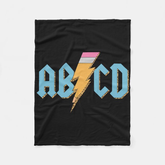 Abcd Pencil Lightning Sten n Roll Teacher tillbaka Fleecefilt (Framsidan)