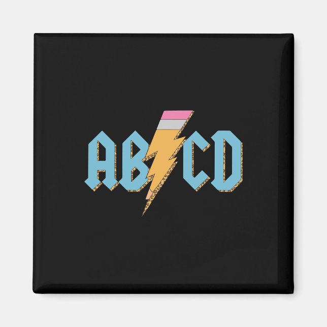 Abcd Pencil Lightning Sten n Roll Teacher tillbaka Magnet (Framsidan)