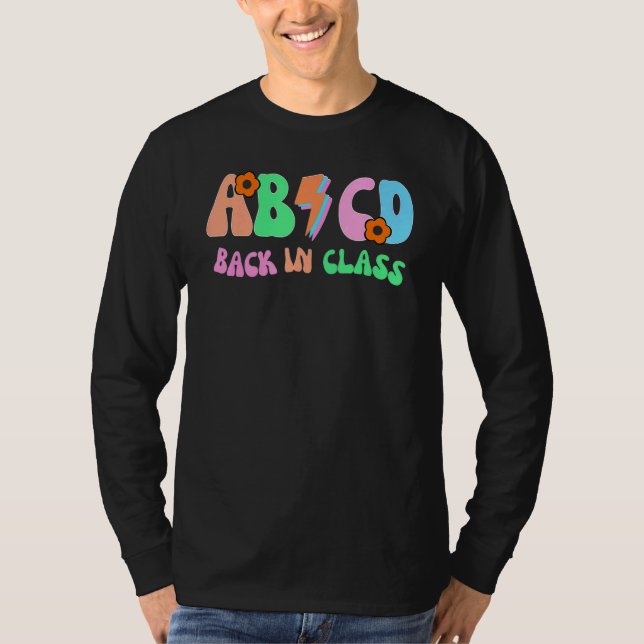Abcd Tillbaka I Klassen Groovy Retro Skolan Börjar T Shirt (Framsida)