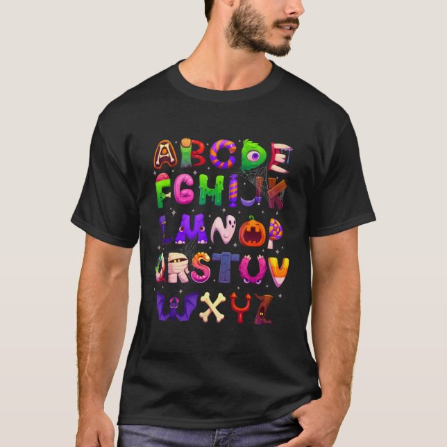 Abcs Learning Kindergarten Lacher Funny Halloween T Shirt (Framsida)