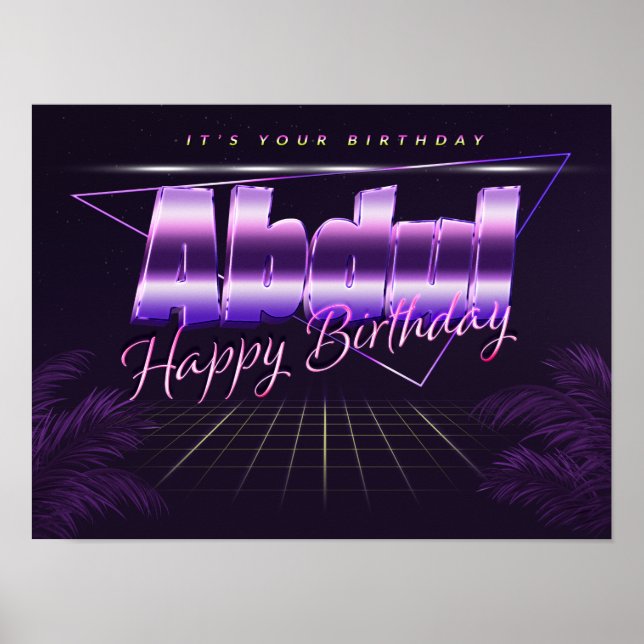 Abdul Namn Vorname lila retro Poster Geburtstag (Framsidan)