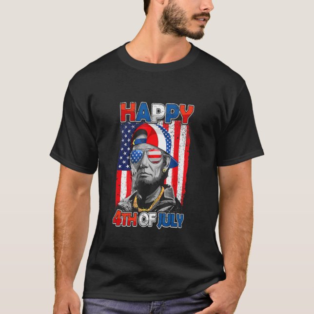Abe Lincoln Beard Sunglasses American Flagga 4:e T Shirt (Framsida)