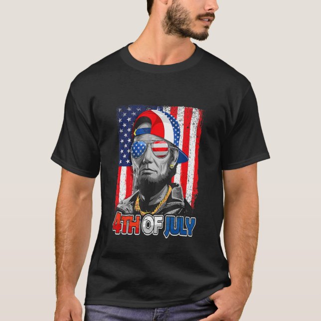 Abe Lincoln Beard Sunglasses American Flagga 4:e T Shirt (Framsida)