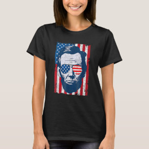 Abe Lincoln Beard Sunglasses & American Flagga 4th T Shirt