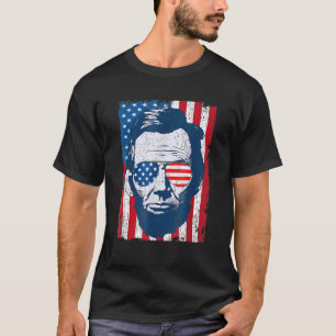 Abe Lincoln Beard Sunglasses & American Flagga 4th T Shirt