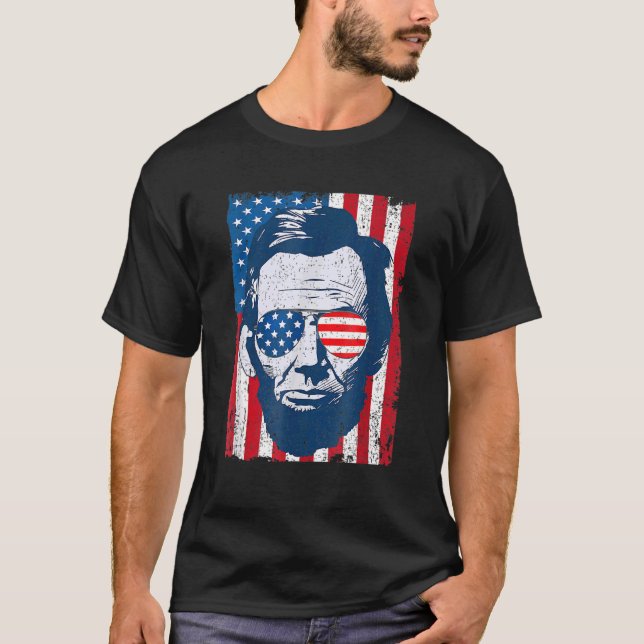 Abe Lincoln Beard Sunglasses & American Flagga 4th T Shirt (Framsida)
