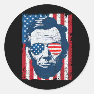 Abe Lincoln Beard Sungles och American Flagga 4:e  Runt Klistermärke