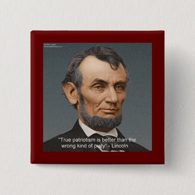 Abe Lincoln & Berömd Patriotisk Citat Knapp (Framsida)