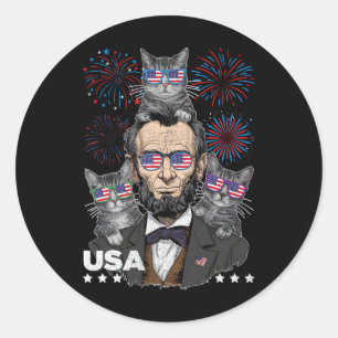 Abe Lincoln kattälskare rolig 4 juli självständig Runt Klistermärke