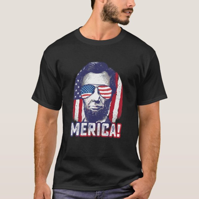 Abe Lincoln Merica 4:e juli USA Patriotic Grap T Shirt (Framsida)