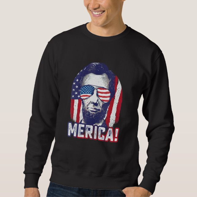 Abe Lincoln Merica   4:e Juli Usa Patriotisk Gra Lång Ärmad Tröja (Framsida)