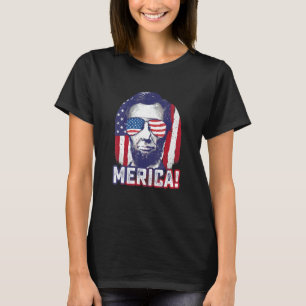 Abe Lincoln Merica   4 juli USA Patriotisk Gra T Shirt