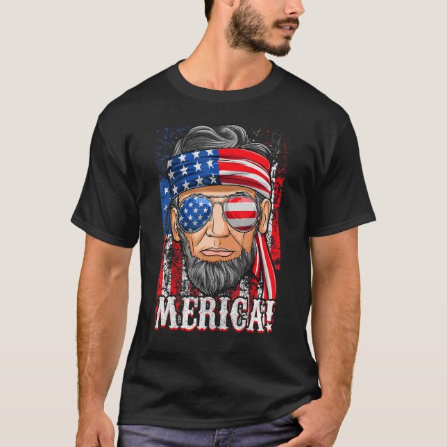 Abe Lincoln Merica American Flagga 4:e juli Manar T Shirt (Framsida)