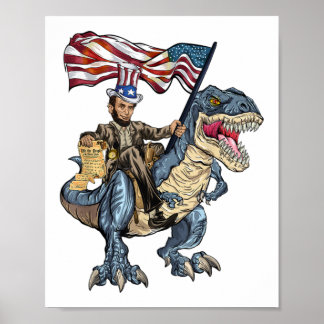 Abe Lincoln Murica T- Rex Funny 4:e juli USA Fl Poster