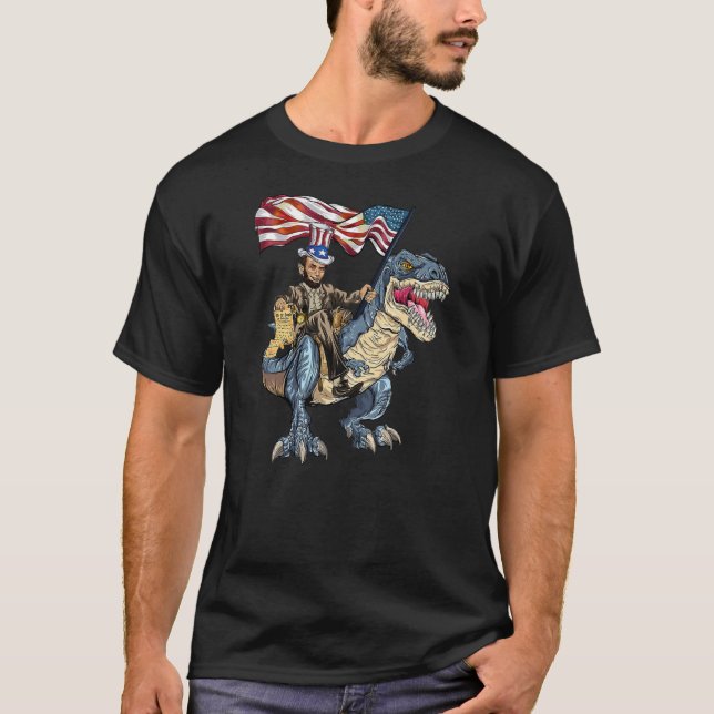 Abe Lincoln Murica T Rex Funny 4:e juli USA Shirt (Framsida)