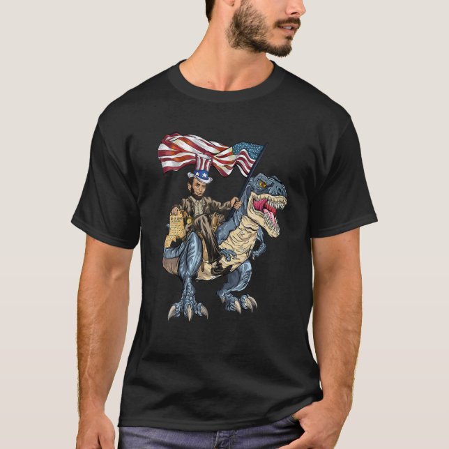 Abe Lincoln Murica t Rex Funny 4:e juli USA T Shirt (Framsida)