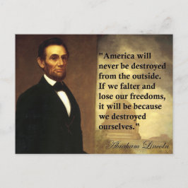 Abe Lincoln Quote "Amerika kommer aldrig att vara. Vykort