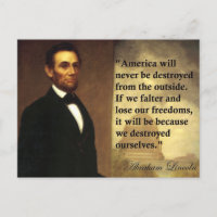 Abe Lincoln Quote "Amerika kommer aldrig att vara.