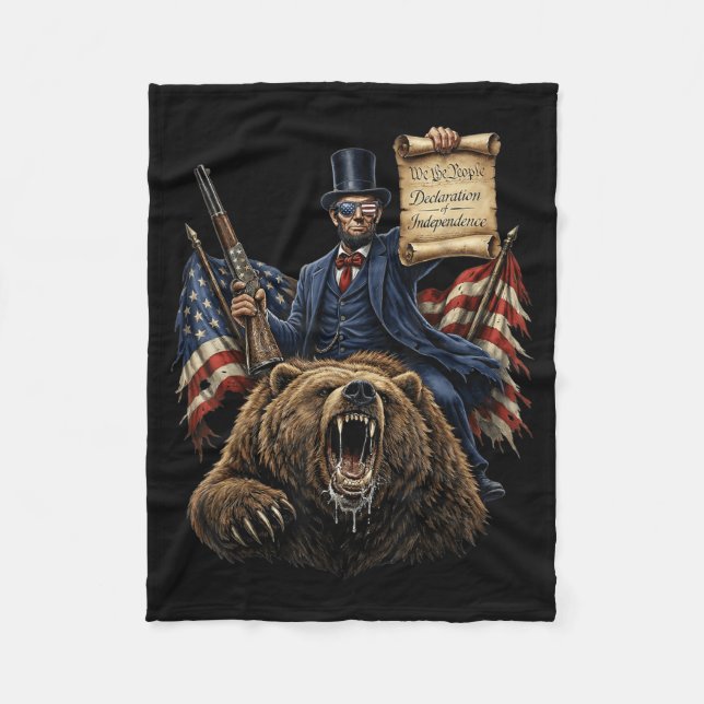 Abe Lincoln Ridande Björn Med Deklaration Rolig Fleecefilt (Framsidan)