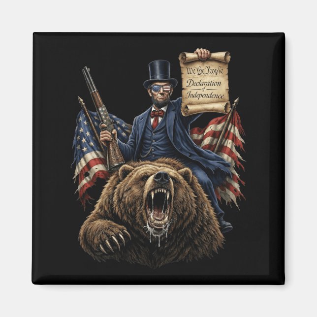 Abe Lincoln Ridande Björn Med Deklaration Rolig Magnet (Framsidan)