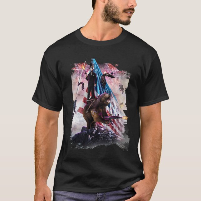 Abe Lincoln Riding Bear American Patriotic T T Shirt (Framsida)