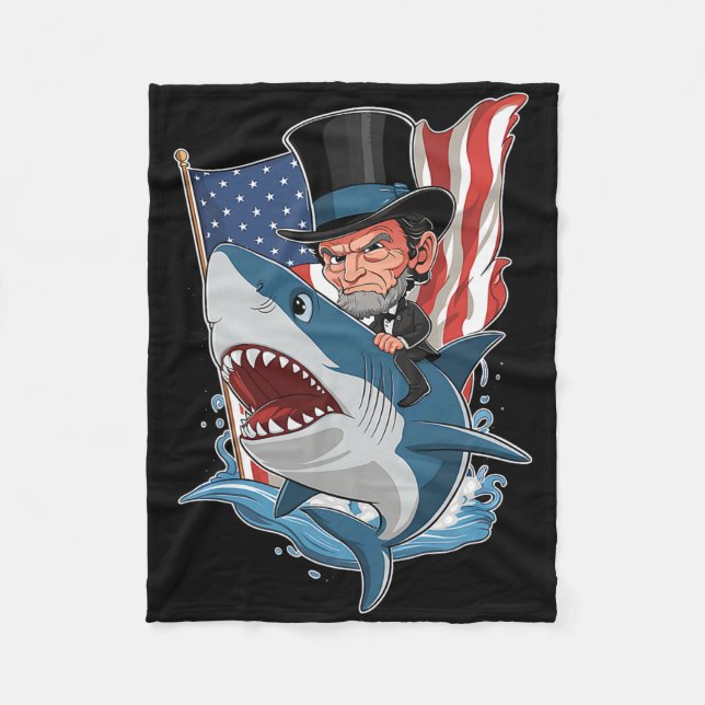 Abe Lincoln Riding Shark Fantastisk Fjärde juli GR Fleecefilt (Framsidan)