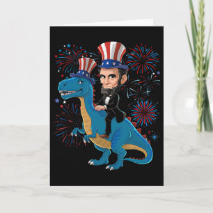 Abe Lincoln Ridning På En Dinosaurie Rolig 4:e Jul Kort