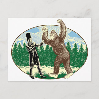 ABE LINCOLN: SASQUATCH HUNTER - FUNNY Bigfoot Logo Vykort