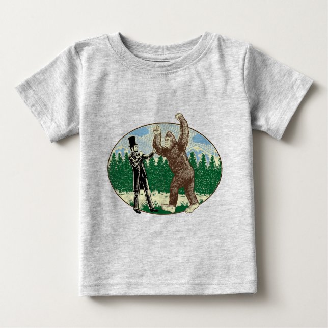 ABE LINCOLN: SASQUATCH-JÄGARE - rolig Bigfoot Tee (Framsida)