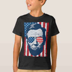 Abe Lincoln Skägg Sunglasses Och Amerikansk Flagga T Shirt