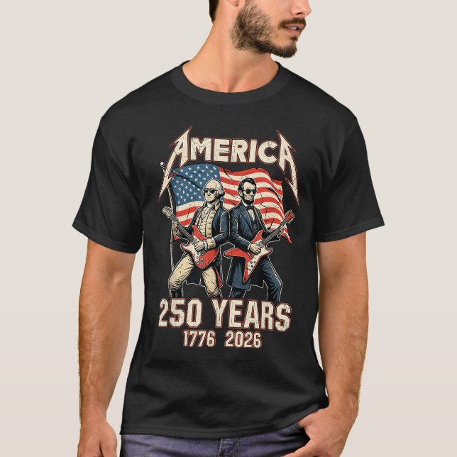 Abe Lincoln spelar gitarr George Washington USA T Shirt (Framsida)