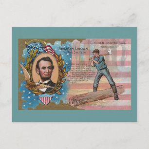 Abe Lincoln Splitting Rails Centennial Souvenir Vykort