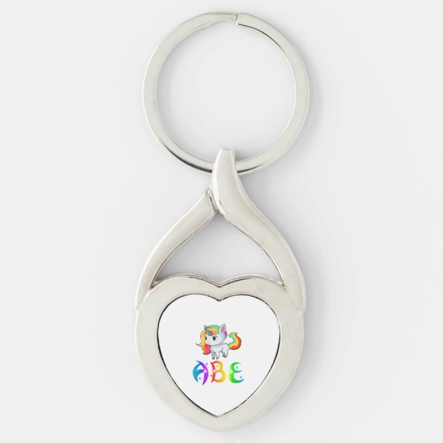 Abe Unicorn Twisted Heart Silverfärgad Nyckelring (Framsidan)