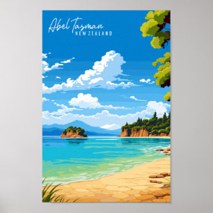 Abel Tasman Nya Zeelands reseillustration Poster