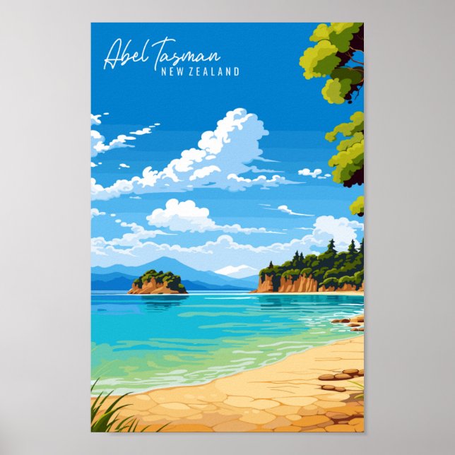 Abel Tasman Nya Zeelands reseillustration Poster (Framsidan)