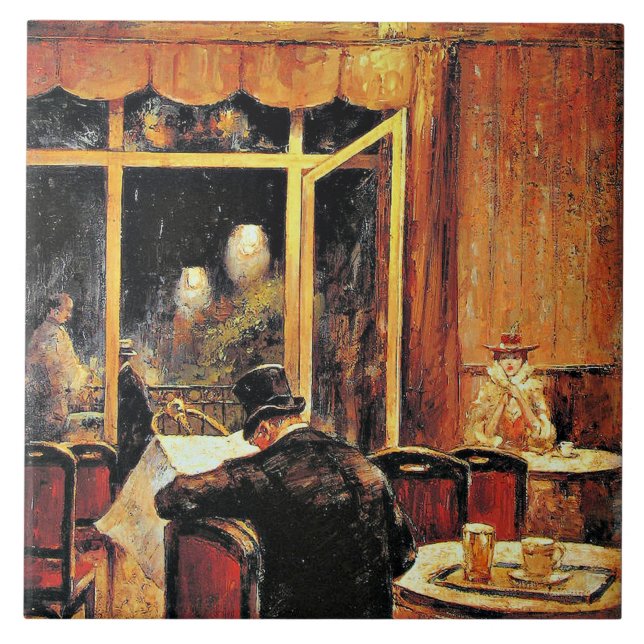 Abend im Cafe Bauer av Lesser Ury Kakelplatta (Framsidan)