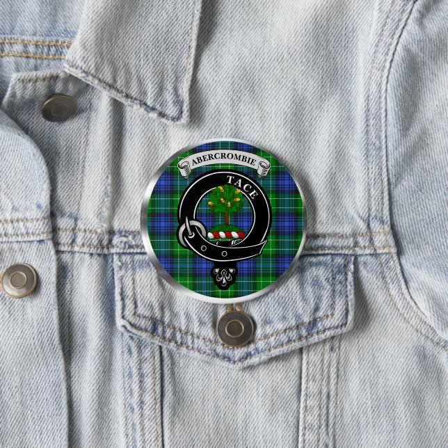 Abercrombie Clan Badge & Tartan Button Knapp (In Situ)
