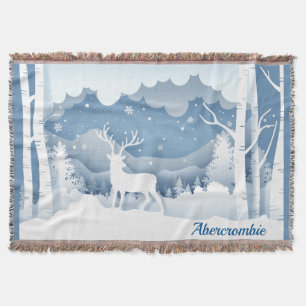 Abercrombie Personlig White Stag Winter Scene Filt