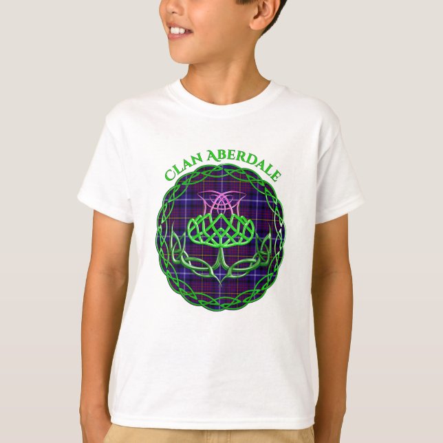 Aberdale Scottish Tartan Celtic Thistle T Shirt (Framsida)
