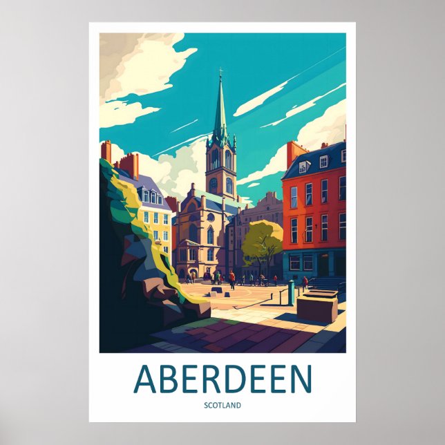 Aberdeen England Resa Poster Vintage Skidåkning (Framsidan)