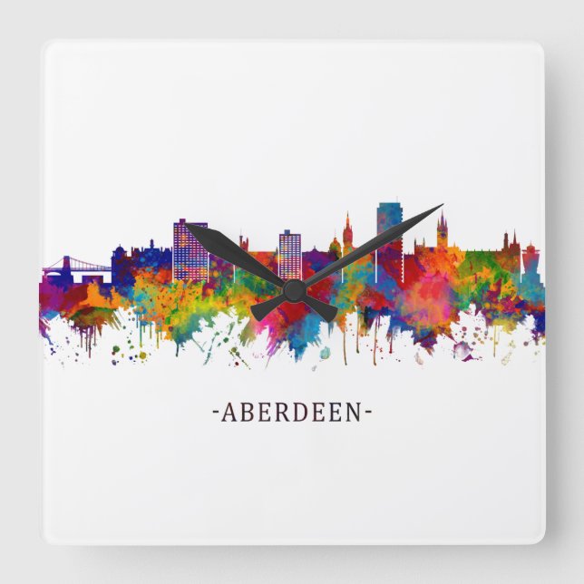 Aberdeen Scotland Skyline Fyrkantig Klocka (Framsida)