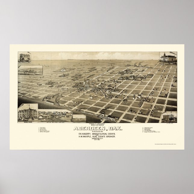 Aberdeen, SD Panoramic Karta - 1883 Poster (Framsidan)