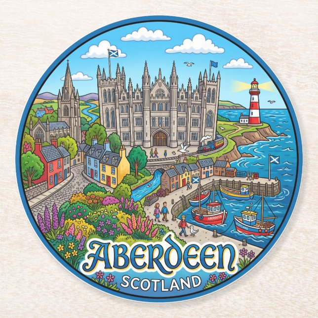 Aberdeen Skottland Underlägg Papper Rund (Framsidan)