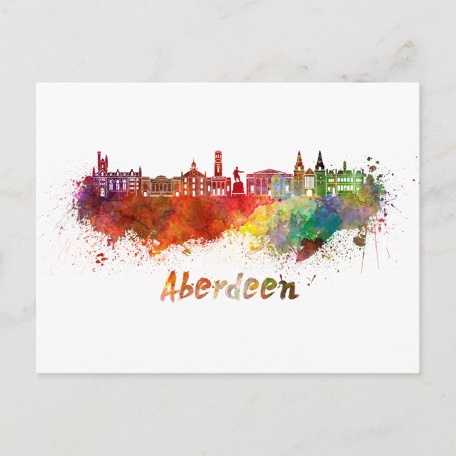 Aberdeen skyline i vattenfärg vykort (Framsida)