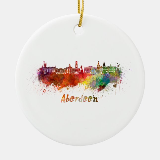 Aberdeen skyline in watercolor julgransprydnad keramik (Framsidan)