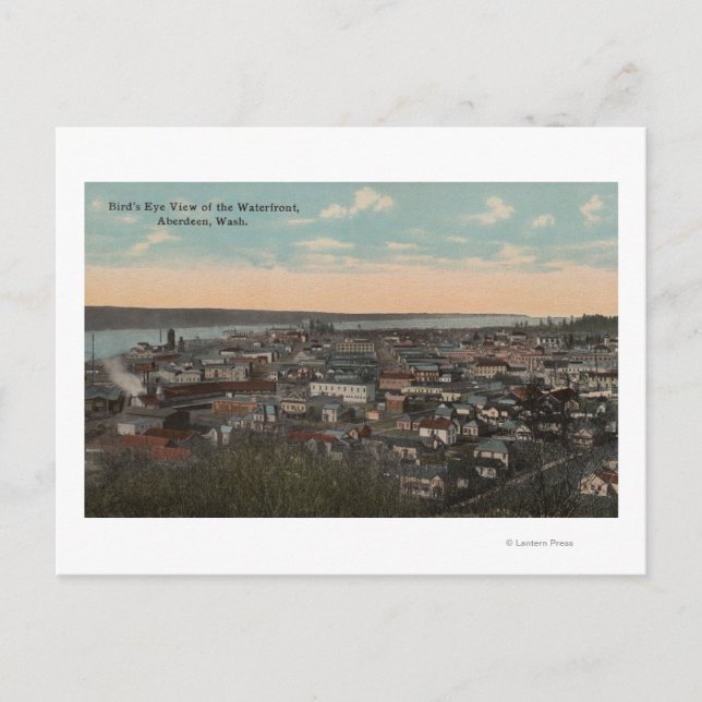 Aberdeen, WA - Birds Öga View of Waterfront Vykort (Framsida)